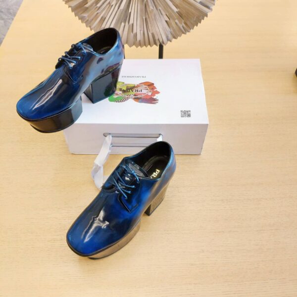 Prada Platform Lace-Ups Shoes Blue For Women 2.75in/70mm PRD