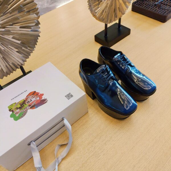 Prada Platform Lace-Ups Shoes Blue For Women 2.75in/70mm PRD