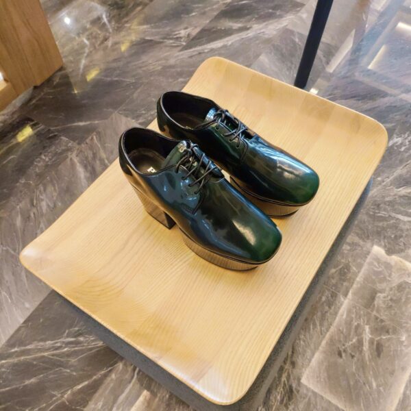 Prada Platform Lace-Ups Shoes Green For Women 2.75in/70mm PRD