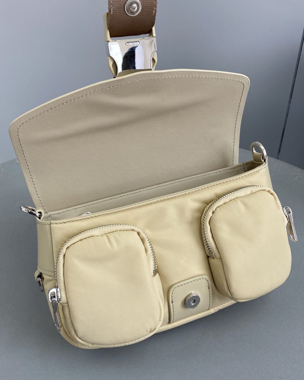 Prada Pocket Nylon And Brushed Bag Beige For Women, Women's Bags 9in/23cm 1BD295_789_F0F24_V_BFO