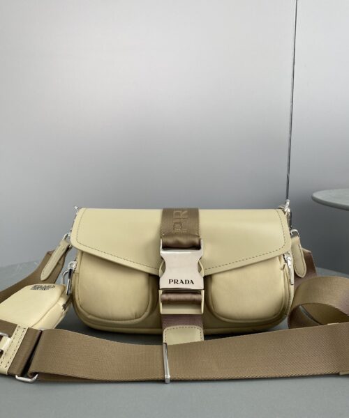 Prada Pocket Nylon And Brushed Bag Beige For Women, Women's Bags 9in/23cm 1BD295_789_F0F24_V_BFO