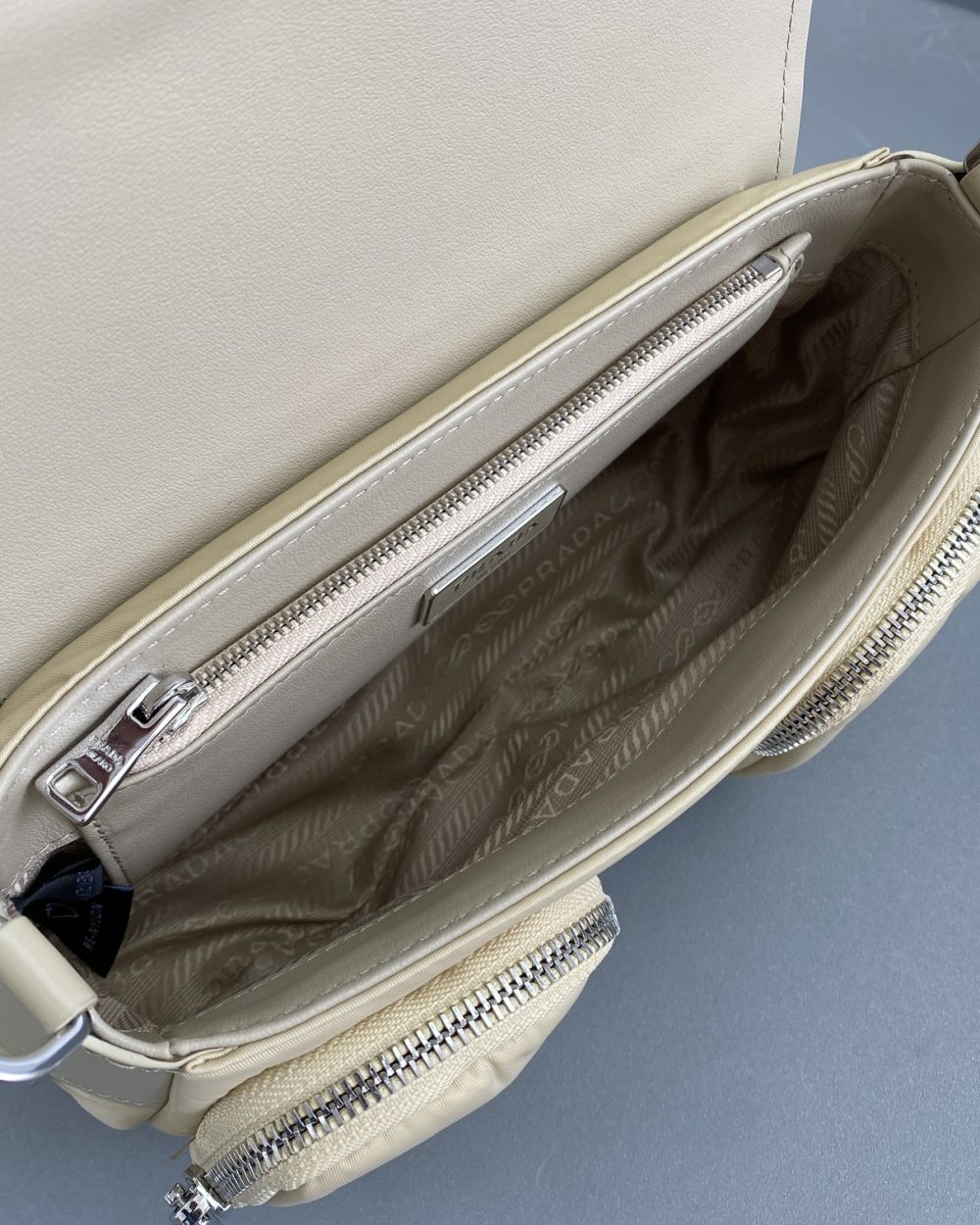 Prada Pocket Nylon And Brushed Bag Beige For Women, Women's Bags 9in/23cm 1BD295_789_F0F24_V_BFO