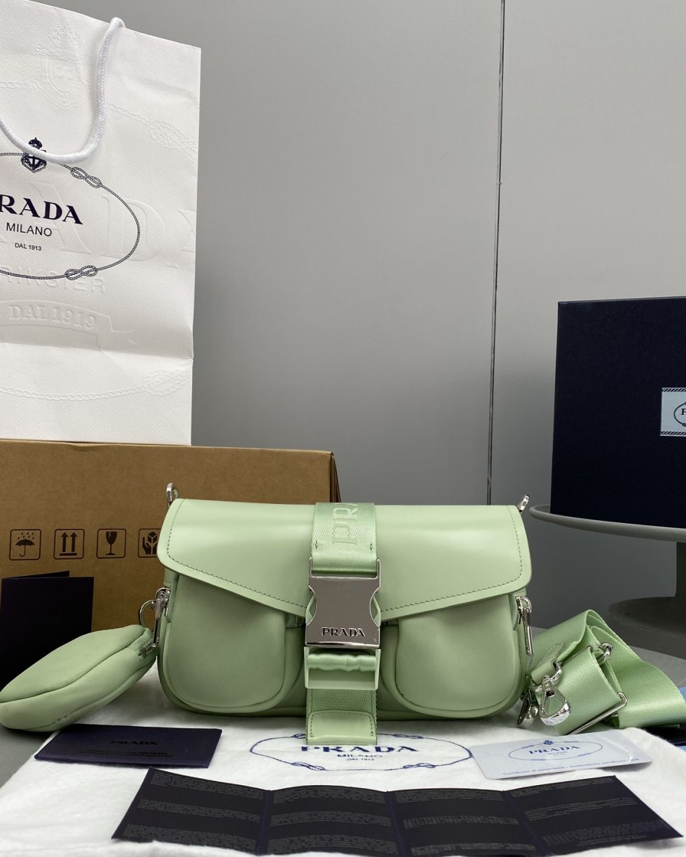 Prada Pocket Nylon And Brushed Bag Beige For Women, Women's Bags 9in/23cm 1BD295_789_F0F24_V_BFO
