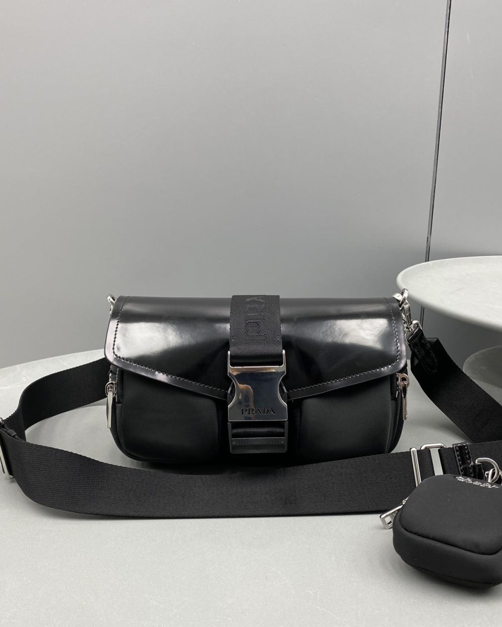 Prada Pocket Nylon And Brushed Bag Black For Women, Women's Bags 9in/23cm 1BD295_789_F0002_V_BFO