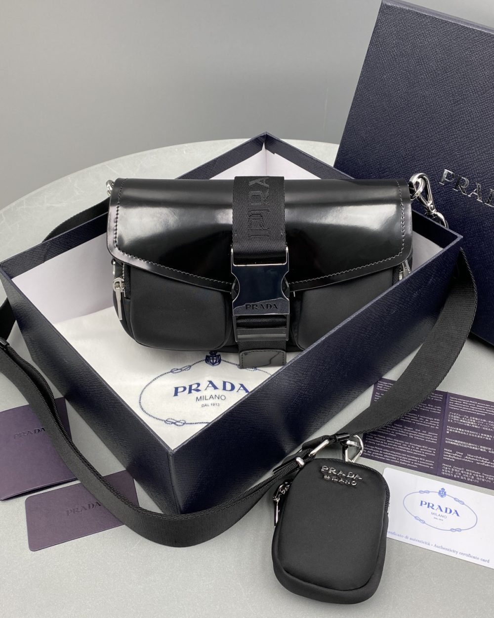 Prada Pocket Nylon And Brushed Bag Black For Women, Women's Bags 9in/23cm 1BD295_789_F0002_V_BFO