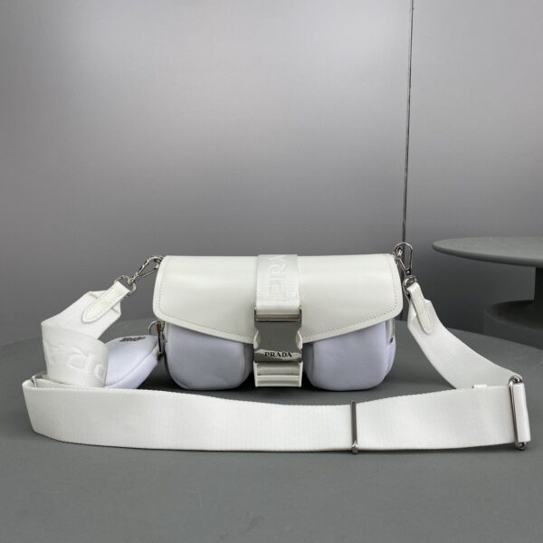 Prada Pocket Nylon And Brushed Bag White For Women, Women's Bags 9in/23cm 1BD295_789_F0009_V_BFO