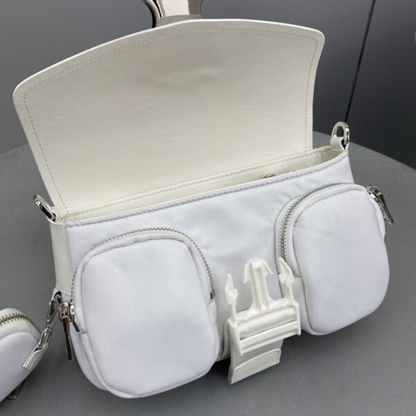 Prada Pocket Nylon And Brushed Bag White For Women, Women's Bags 9in/23cm 1BD295_789_F0009_V_BFO