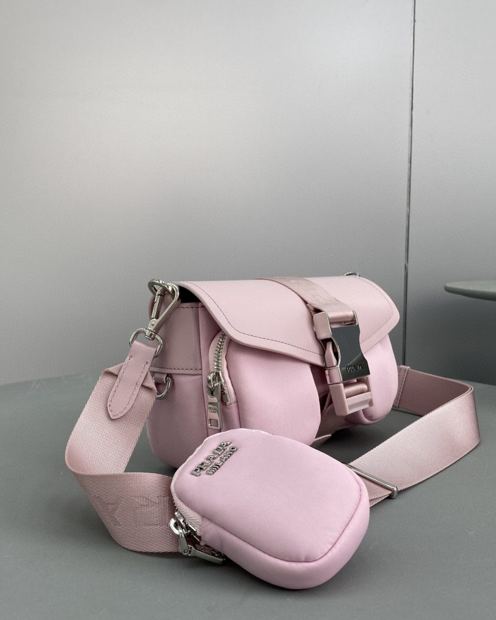 Prada Pocket Nylon And Brushed Bag White For Women, Women's Bags 9in/23cm 1BD295_789_F0009_V_BFO