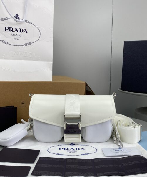Prada Pocket Nylon And Brushed Bag White For Women, Women's Bags 9in/23cm 1BD295_789_F0009_V_BFO