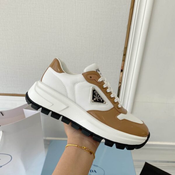 Prada Prax 01 Re-Nylon And Brushed Sneakers Brown And White For Women 1.8in/45mm PRD 