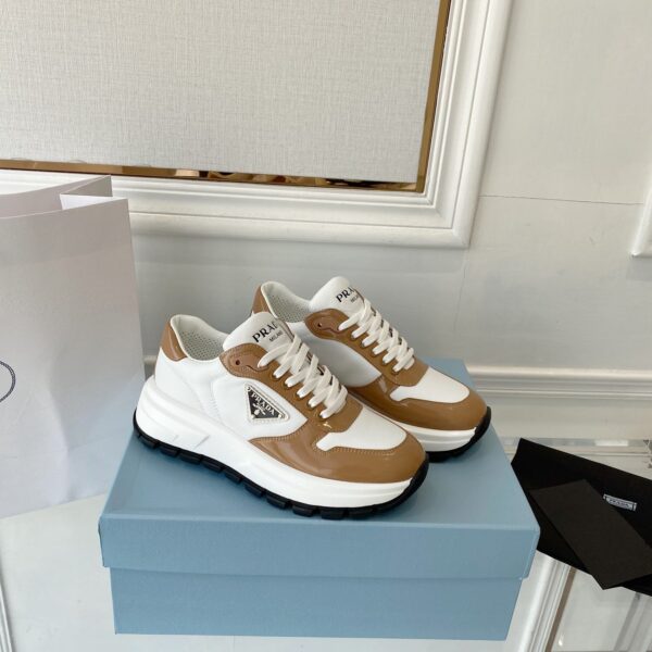Prada Prax 01 Re-Nylon And Brushed Sneakers Brown And White For Women 1.8in/45mm PRD 