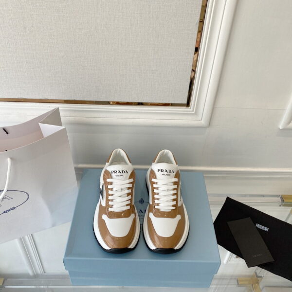 Prada Prax 01 Re-Nylon And Brushed Sneakers Brown And White For Women 1.8in/45mm PRD 