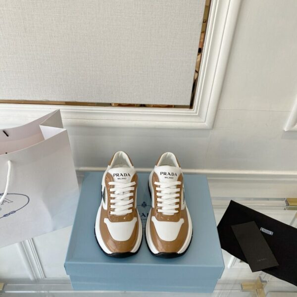 Prada Prax 01 Re-Nylon And Brushed Sneakers Brown And White For Women 1.8in/45mm PRD 
