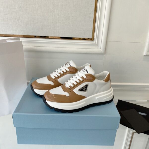 Prada Prax 01 Re-Nylon And Brushed Sneakers Brown And White For Women 1.8in/45mm PRD 