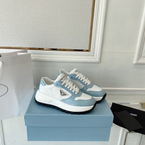 Prada Prax 01 Re-Nylon And Brushed Sneakers White And Blue For Women 1.8in/45mm PRD 
