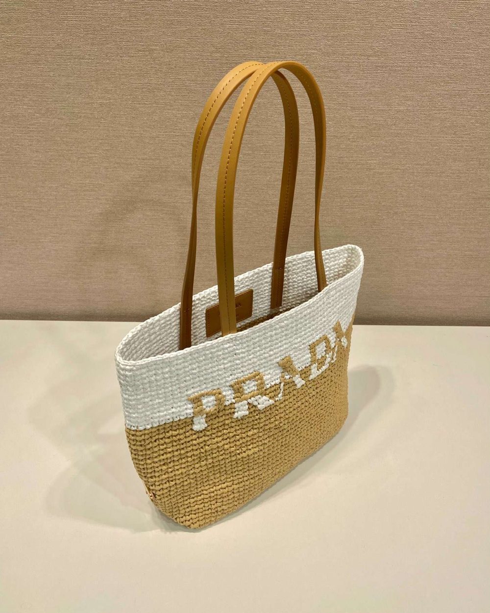 Prada Raffia Tote Bag Beige For Women 9.1in/23m