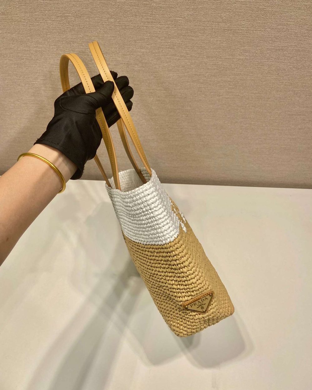 Prada Raffia Tote Bag Beige For Women 9.1in/23m