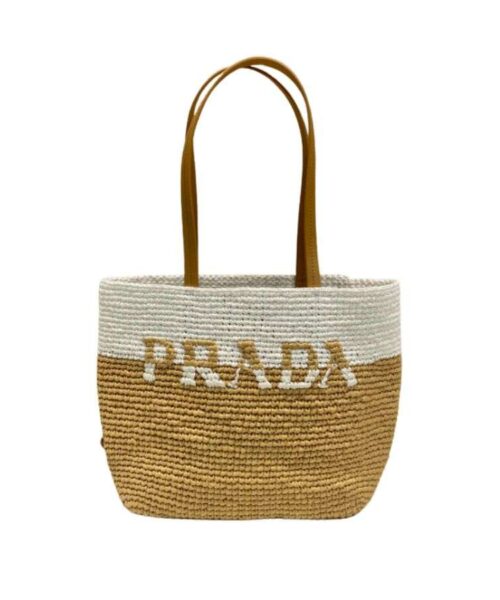Prada Raffia Tote Bag Beige For Women 9.1in/23m