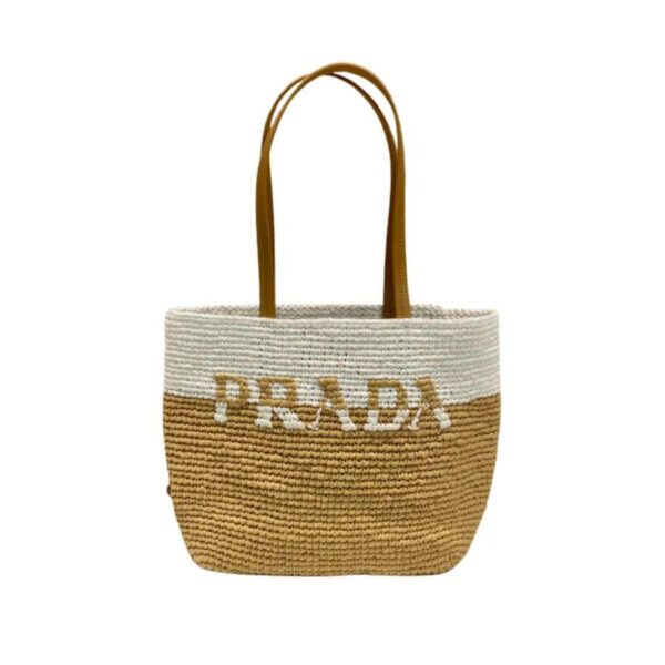 Prada Raffia Tote Bag Beige For Women 9.1in/23m