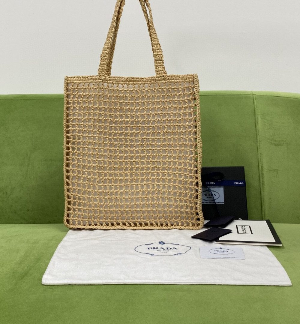 Prada Raffia Tote Bag Beige For Women, Women's Bags 14.9in/38cm