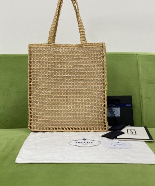 Prada Raffia Tote Bag Beige For Women, Women's Bags 14.9in/38cm