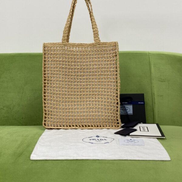 Prada Raffia Tote Bag Beige For Women, Women's Bags 14.9in/38cm