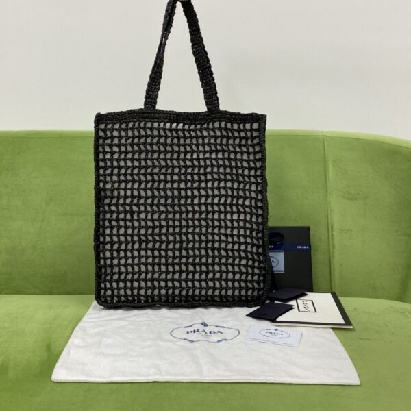 Prada Raffia Tote Bag Black For Women, Women's Bags 14.9in/38cm 1BG393_2A2T_F0002_V_OOO