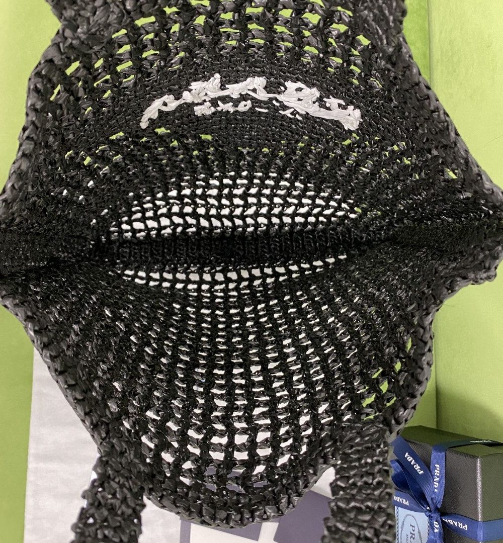 Prada Raffia Tote Bag Black For Women, Women's Bags 14.9in/38cm 1BG393_2A2T_F0002_V_OOO