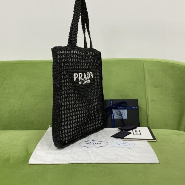 Prada Raffia Tote Bag Black For Women, Women's Bags 14.9in/38cm 1BG393_2A2T_F0002_V_OOO