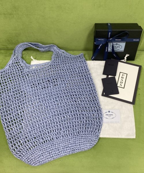 Prada Raffia Tote Bag Light Blue For Women, Women's Bags 20in/51cm 1BG424_2A2T_F0076_V_OOO
