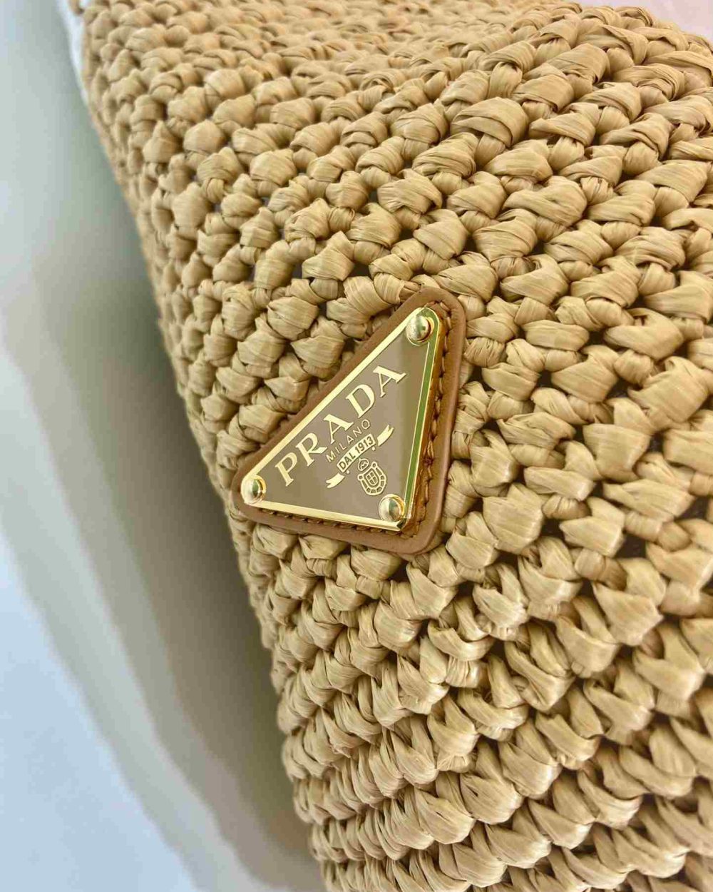 Prada Raffia Tote Bag White And Beige For Women 9.1in/23cm