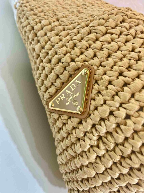 Prada Raffia Tote Bag White And Beige For Women 9.1in/23cm