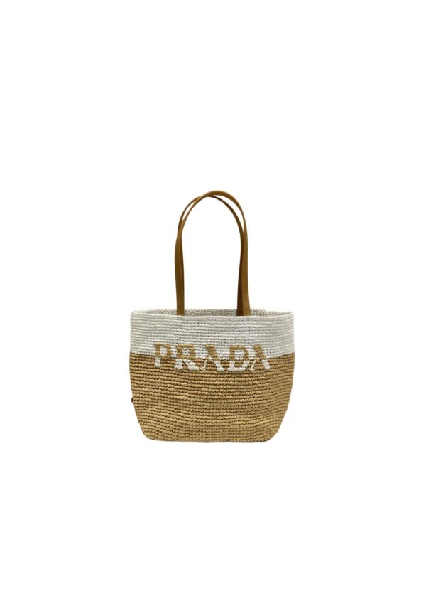 Prada Raffia Tote Bag White And Beige For Women 9.1in/23cm