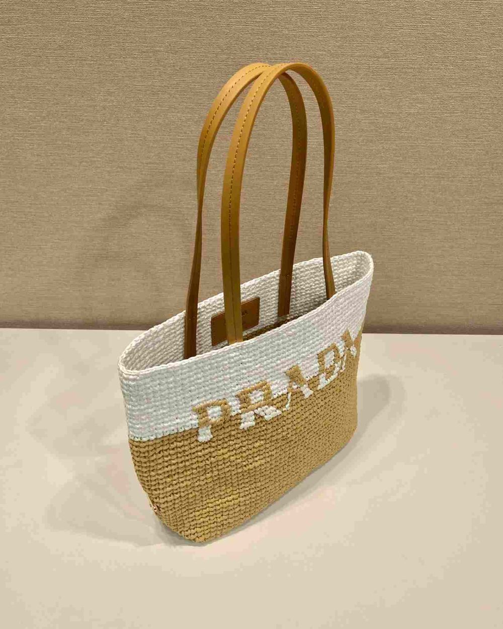 Prada Raffia Tote Bag White And Beige For Women 9.1in/23cm