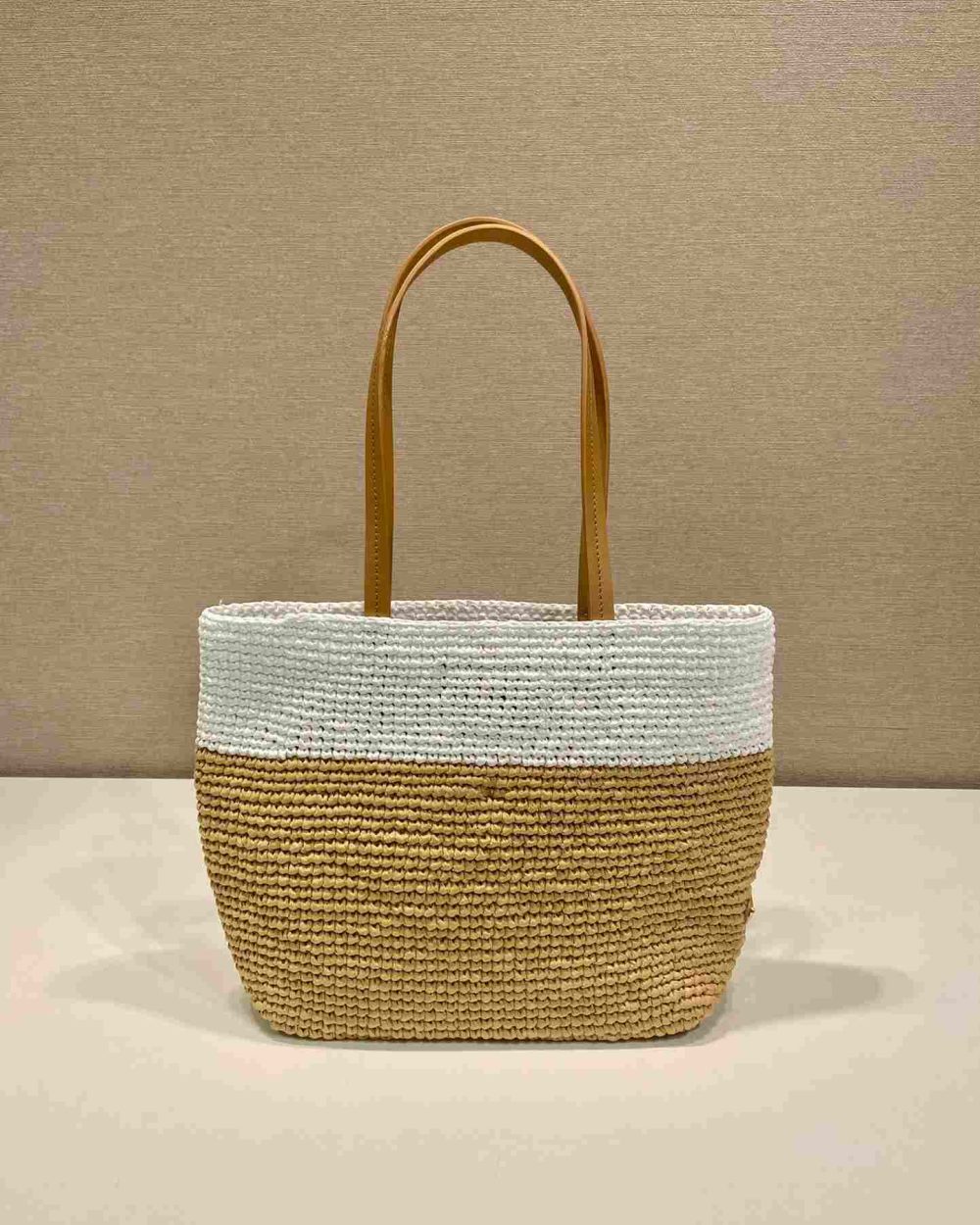 Prada Raffia Tote Bag White And Beige For Women 9.1in/23cm