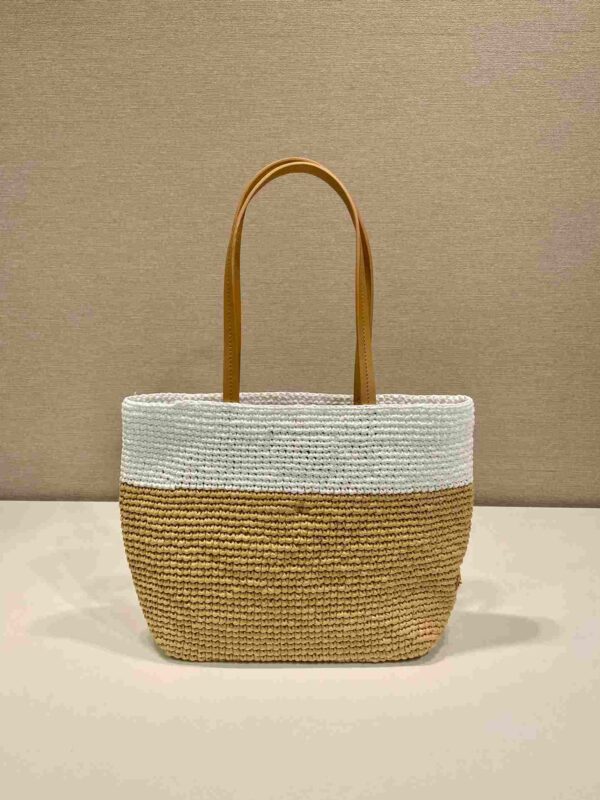 Prada Raffia Tote Bag White And Beige For Women 9.1in/23cm