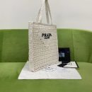 Prada Raffia Tote Bag White For Women, Women's Bags 14.9in/38cm 1BG393_2A2T_F0009_V_OOO