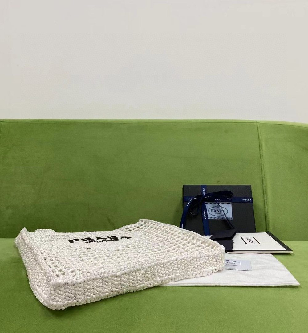 Prada Raffia Tote Bag White For Women, Women's Bags 14.9in/38cm 1BG393_2A2T_F0009_V_OOO