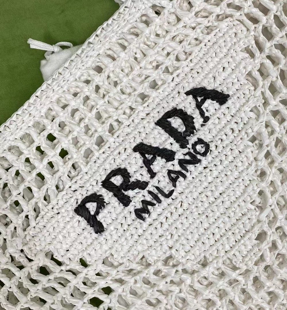 Prada Raffia Tote Bag White For Women, Women's Bags 14.9in/38cm 1BG393_2A2T_F0009_V_OOO