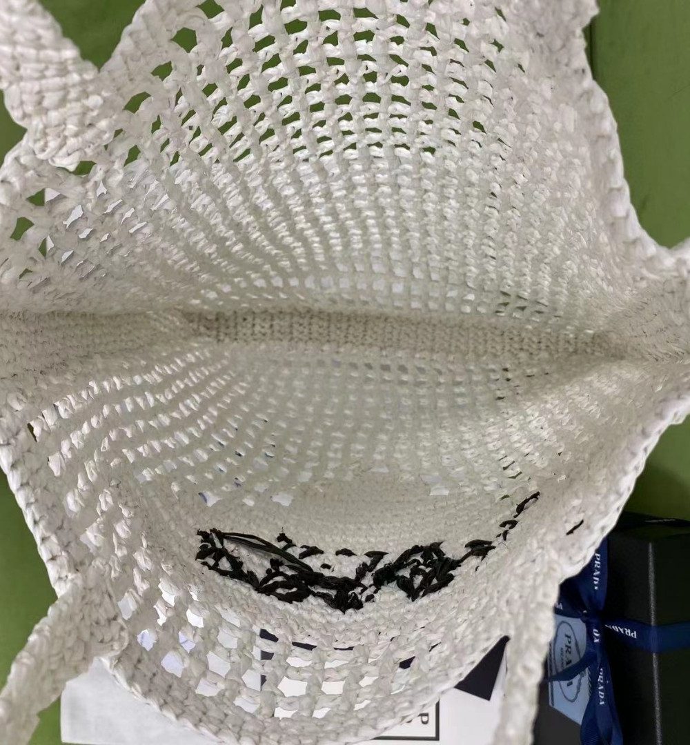 Prada Raffia Tote Bag White For Women, Women's Bags 14.9in/38cm 1BG393_2A2T_F0009_V_OOO