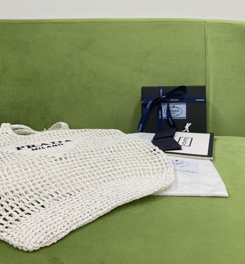 Prada Raffia Tote Bag White For Women, Women's Bags 20in/51cm 1BG424_2A2T_F0009_V_OOO