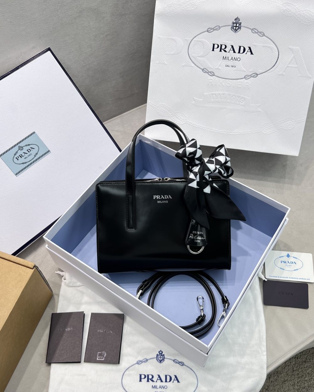 Prada Re-Edition 1995 Brushed Mini Handbag Black For Women, Women's Bags 8.6in/22cm