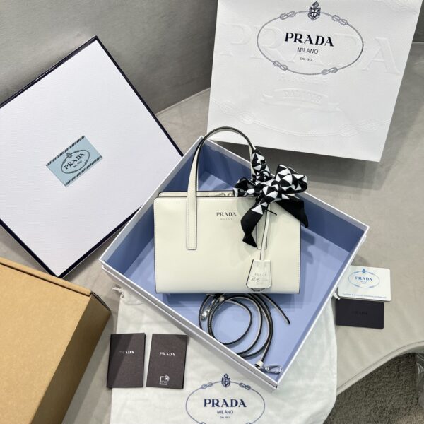 Prada Re-Edition 1995 Brushed Mini Handbag White For Women, Women's Bags 8.6in/22cm