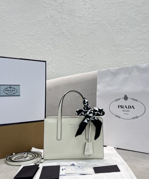 Prada Re-Edition 1995 Brushed Mini Handbag White For Women, Women's Bags 8.6in/22cm