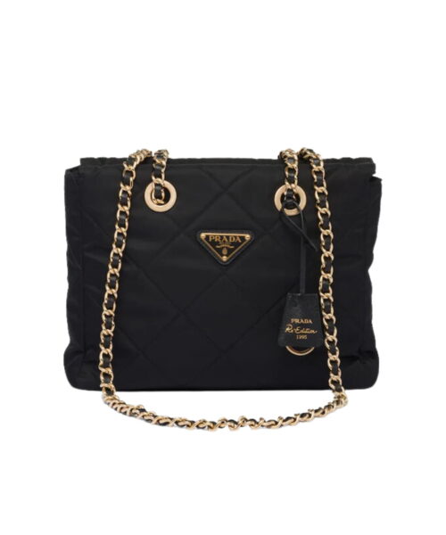 Prada Re-Edition 1995 Chaîne Re-Nylon Tote Black Bag For Women 1BG468_2AOS_F0002_V_COO- 25 Cm/ 9.8 Inches