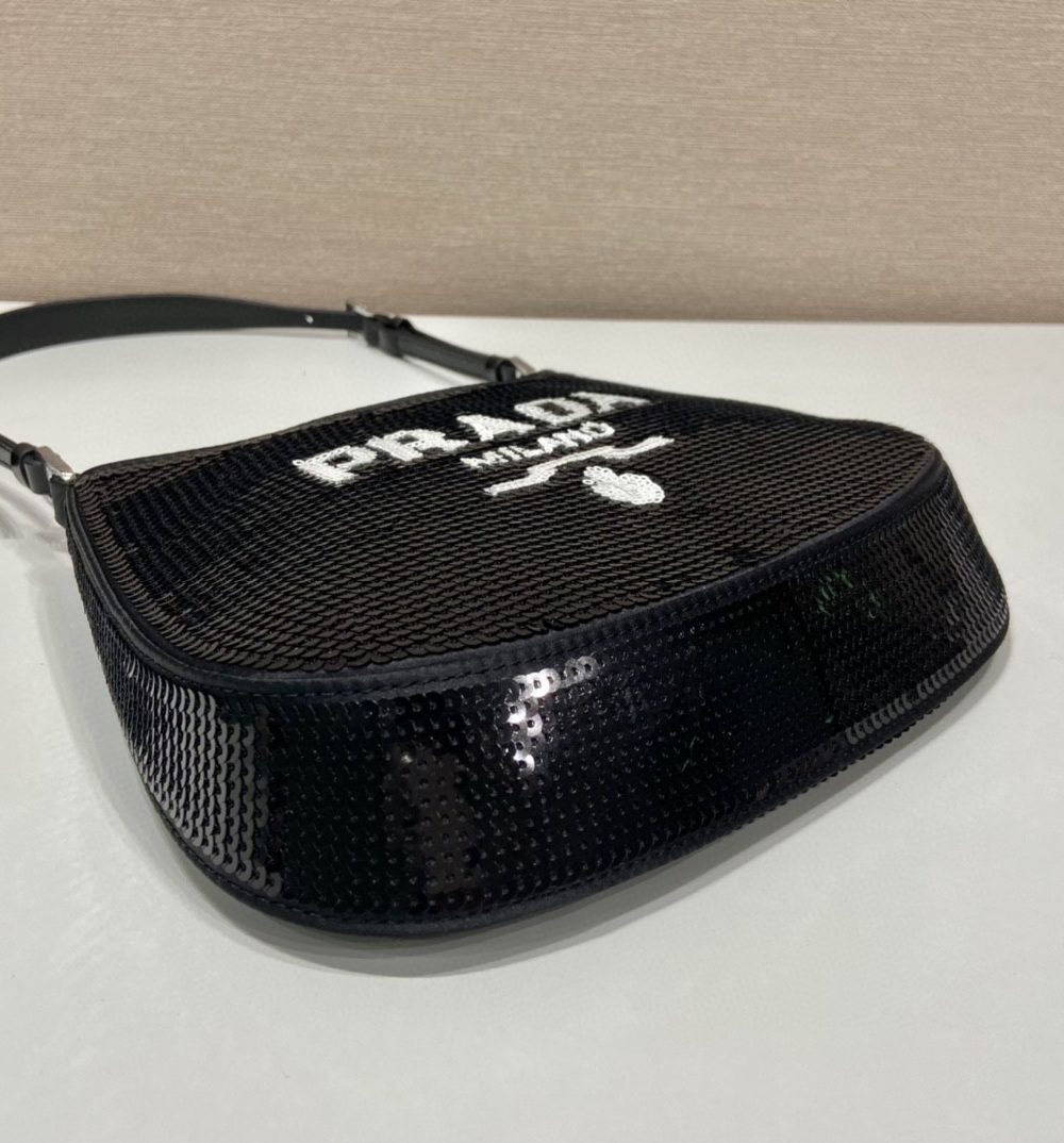 Prada Re-Edition 2000 Sequined Re-Nylon Mini-Bag Black For Women, Women's Bags 8.6in/22cm 1NE515_2D0Y_F0967