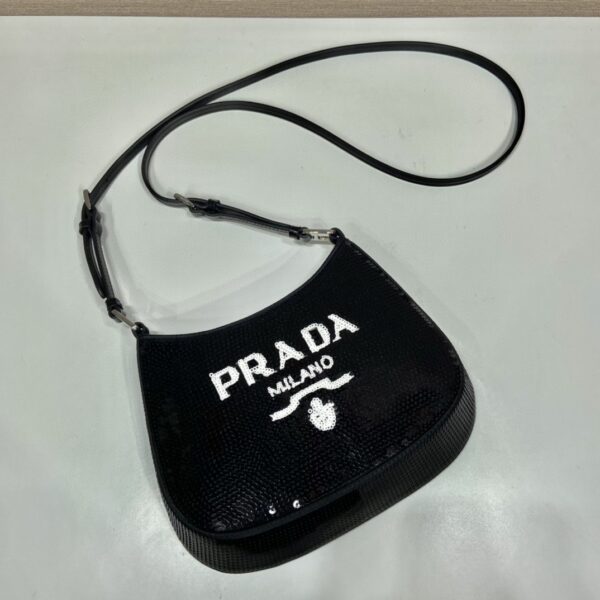 Prada Re-Edition 2000 Sequined Re-Nylon Mini-Bag Black For Women, Women's Bags 8.6in/22cm 1NE515_2D0Y_F0967