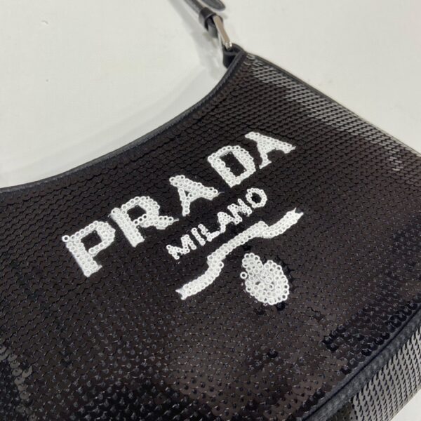 Prada Re-Edition 2000 Sequined Re-Nylon Mini-Bag Black For Women, Women's Bags 8.6in/22cm 1NE515_2D0Y_F0967