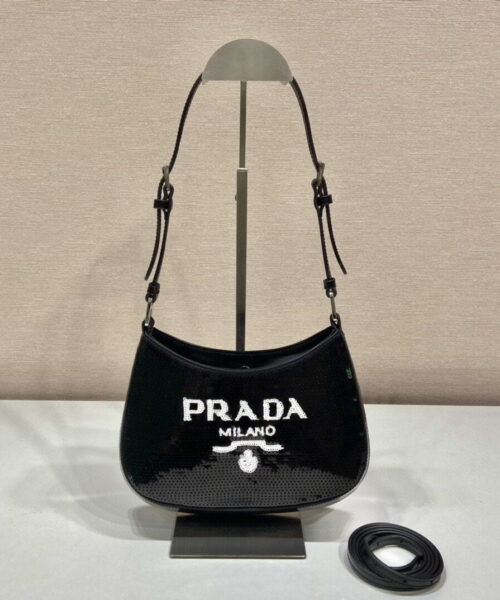 Prada Re-Edition 2000 Sequined Re-Nylon Mini-Bag Black For Women, Women's Bags 8.6in/22cm 1NE515_2D0Y_F0967