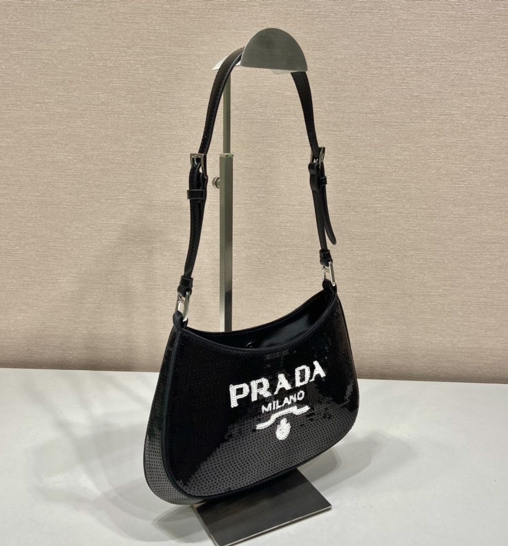 Prada Re-Edition 2000 Sequined Re-Nylon Mini-Bag Black For Women, Women's Bags 8.6in/22cm 1NE515_2D0Y_F0967